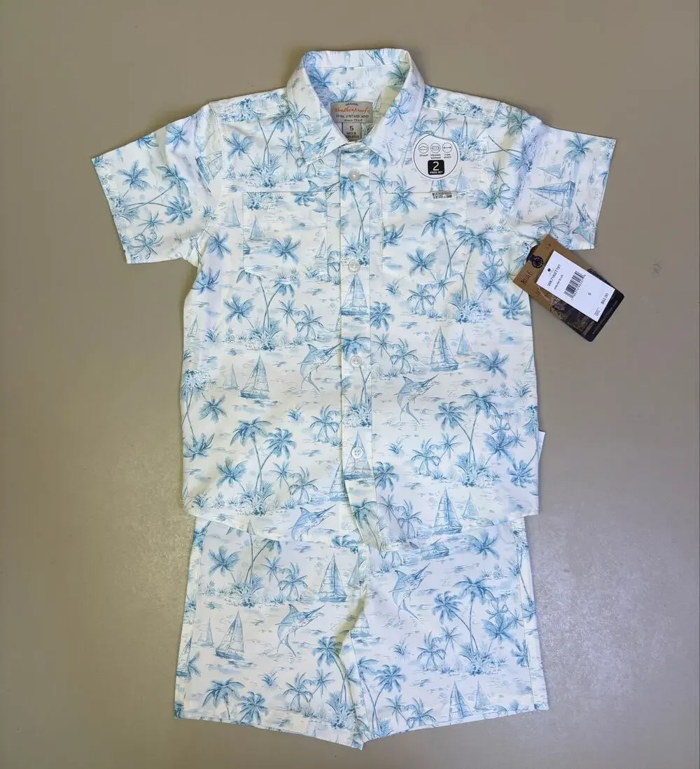 Boys Tropical Button Up Shirt Shorts 2PC Set Size 5 Weatherproof Vintage NWT